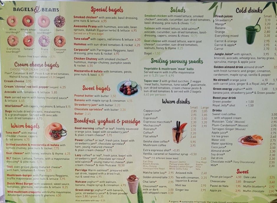 Bagels and beans Amsterdam menu Les Paris de Laura